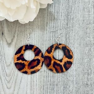 Round Leopard Print Wooden Earrings